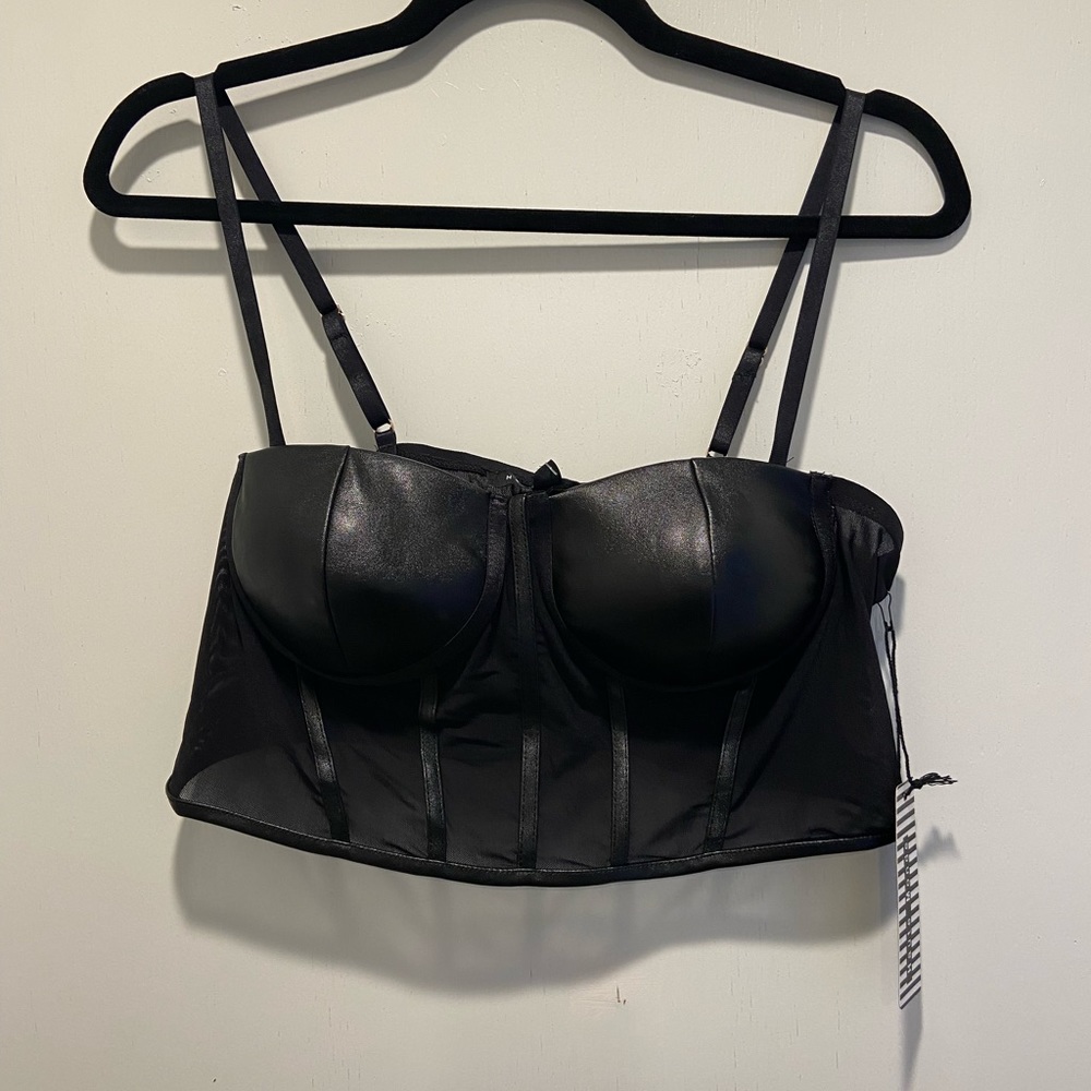 Faux Leather Corset crop Top with mesh  ✨